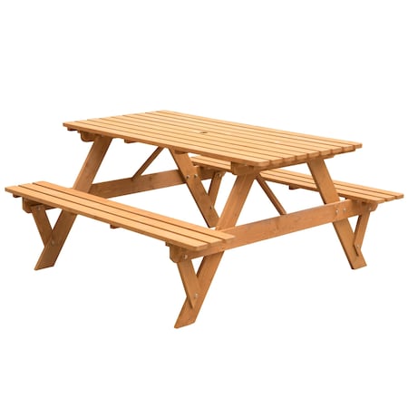 Gardenised A-Frame Outdoor Patio Deck Garden Picnic Table, Stained QI003905.ST